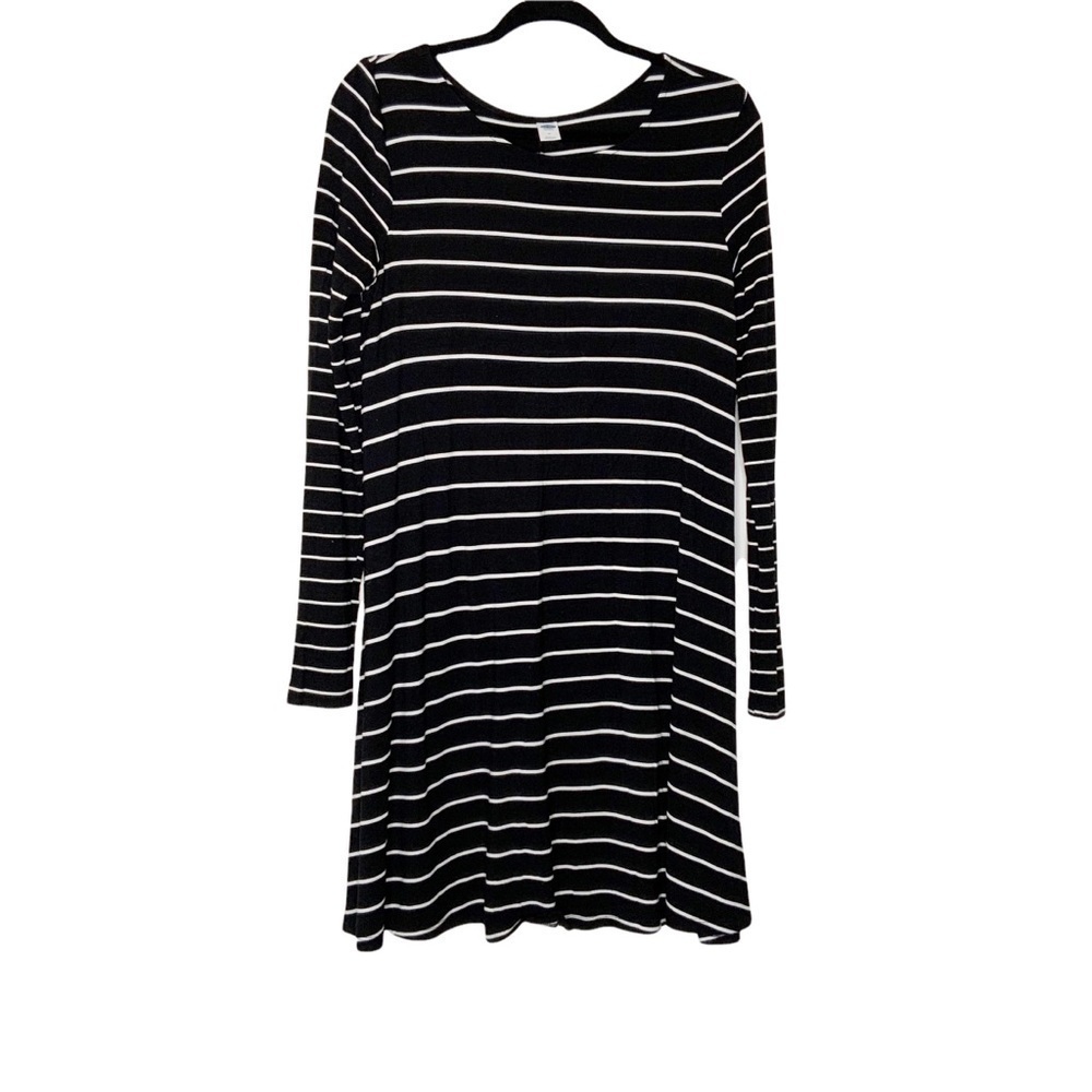 Old NAVY black striped shift dress. Long sleeves/ Size M - Picture 4 of 7
